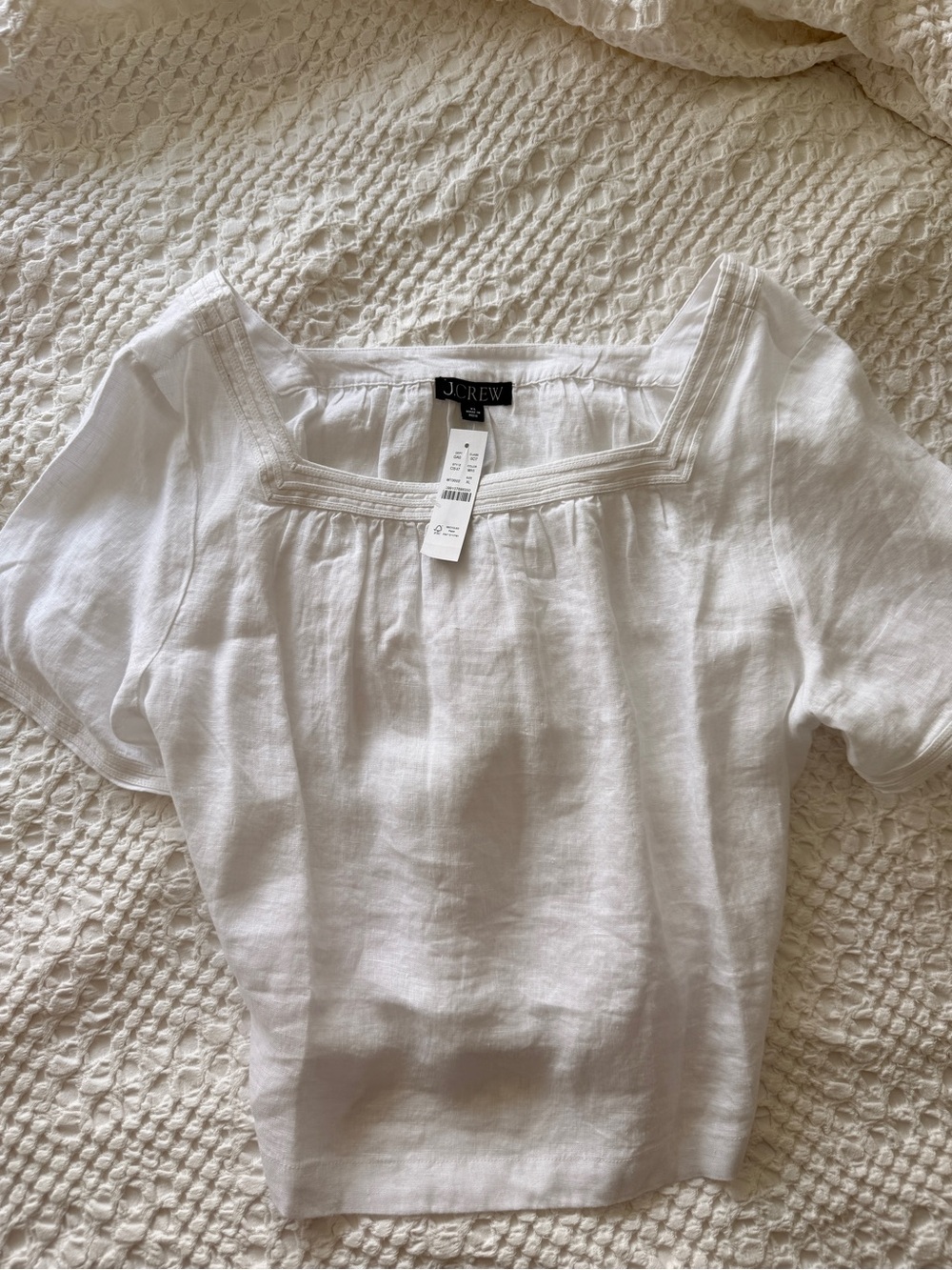 J. Crew White Linen Square-Neck Short Sleeve Blouse